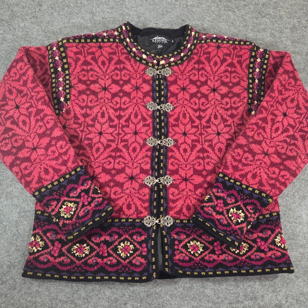 Vintage 2001 Icelandic Design Wool Jacket Womens S Nordic Metal Clasp Cardigan